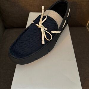 Swims Navy Blue and White Braided Lace Loafer